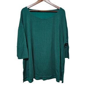Lands End Knit Top Womens Plus Size 2X Polka-dot 3/4 Sleeve Green Casual Comfy